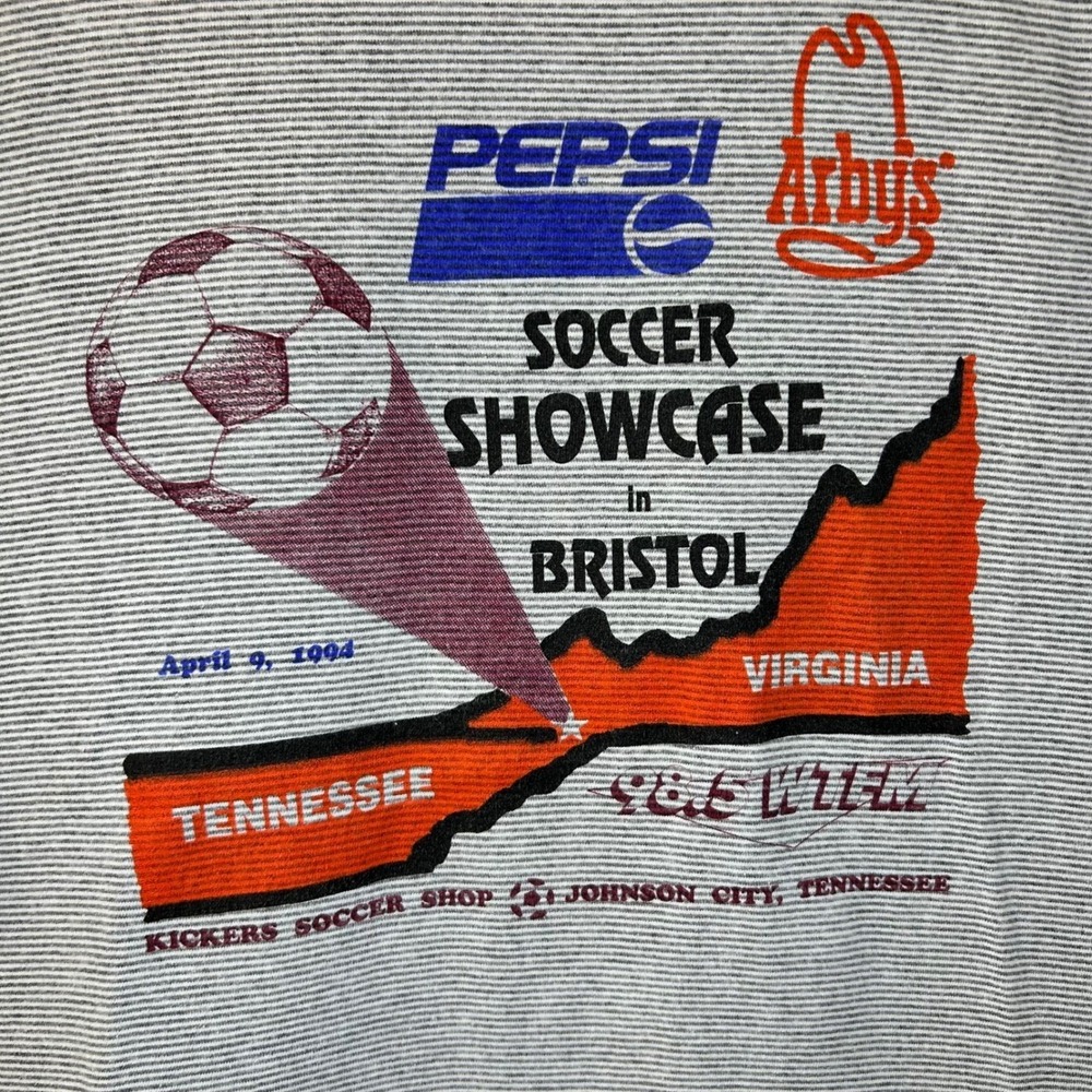 VTG 90s Soccer Pepsi T-Shirt Mens XL Pin Striped Tennessee Virginia USA Made
